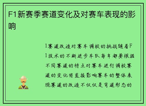 F1新赛季赛道变化及对赛车表现的影响