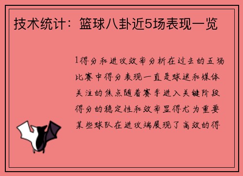 技术统计：篮球八卦近5场表现一览